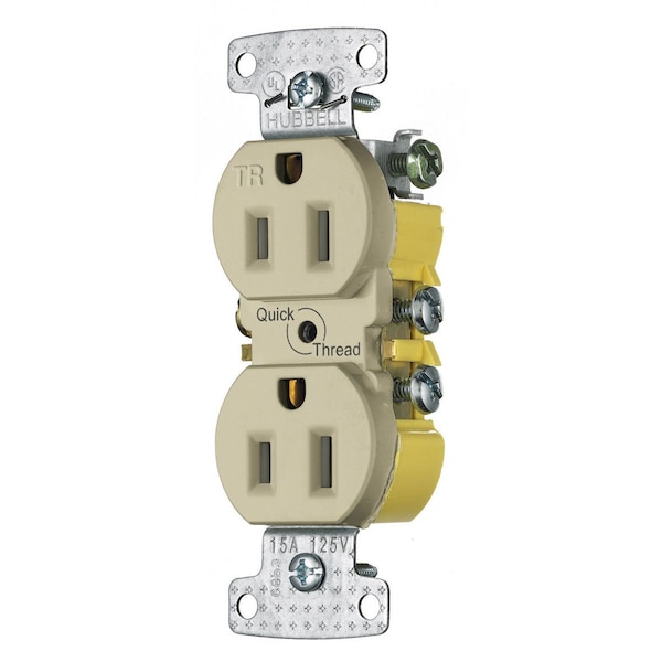 Hubbell Wiring Device-Kellems Straight Blade Receptacle, 5-15R, 15 A, 125V AC, 2 Pole, 3 Wire, Self-Grounded RR15QITR - main
